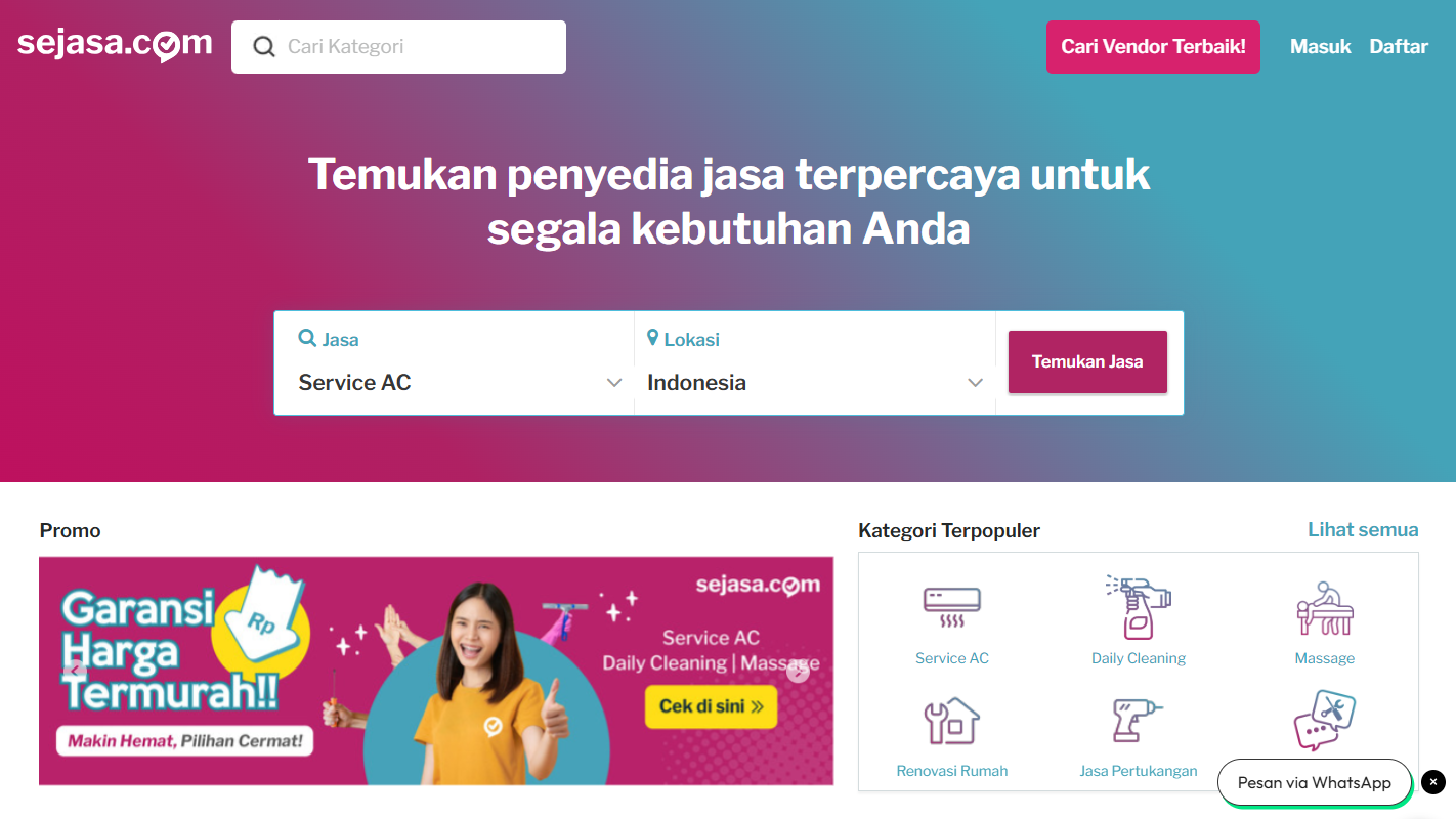 Sejasa.com homepage screenshot